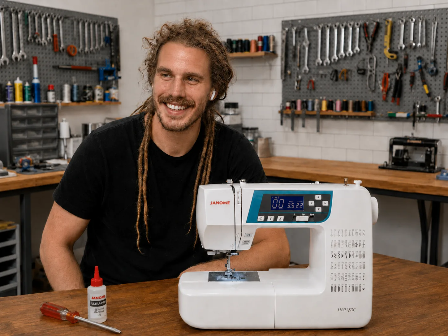 Daniel Hanson at his repair bench